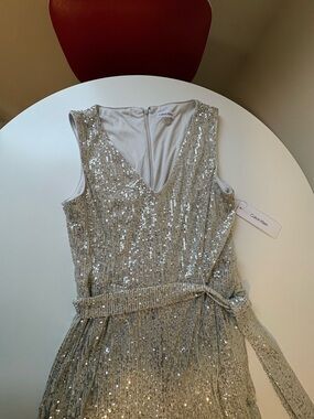 Calvin Klein Silver Sequin V-Neck Jumpsuit